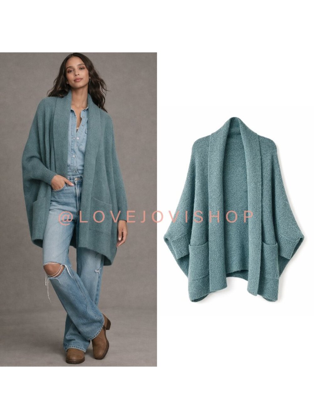 Anthropologie Teal Open-Front Cozy Knit Cardigan